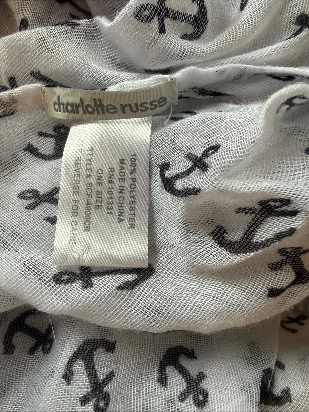 Charlotte Russe Pink Infinity Scarf with Black Anchor Pattern